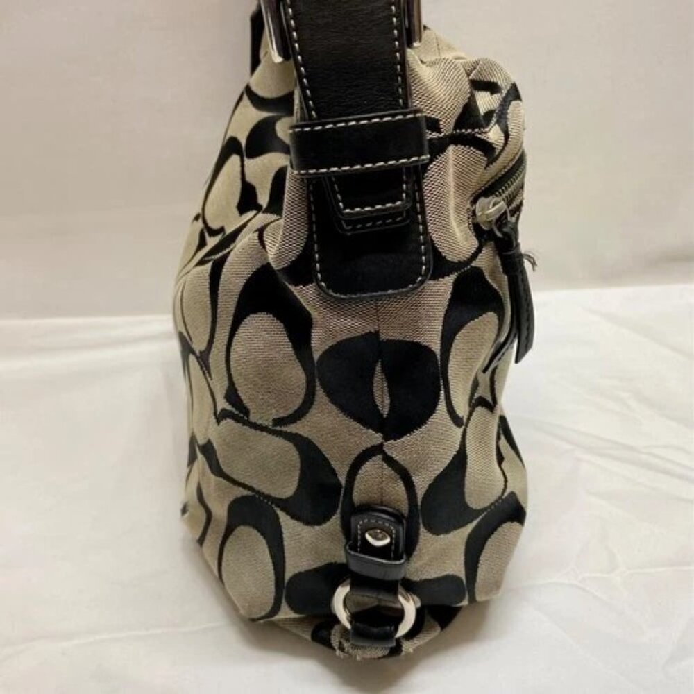 Coach Hobo Shoulderbag F15067 Signature Gray Canvas Black Leather Hand Bag READ - Picture 3 of 16